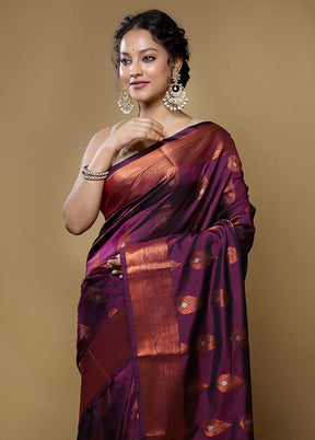 Purple Kanjivaram Silk Saree With Blouse Piece