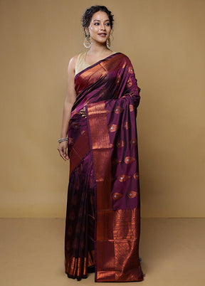 Purple Kanjivaram Silk Saree With Blouse Piece