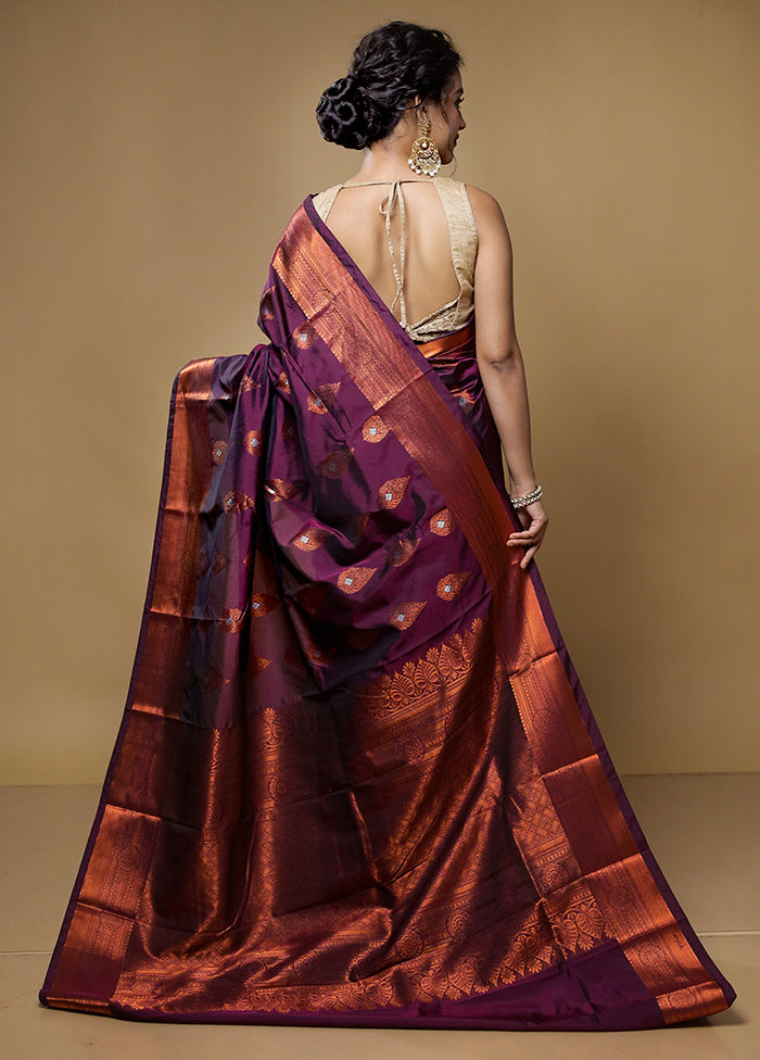 Purple Kanjivaram Silk Saree With Blouse Piece