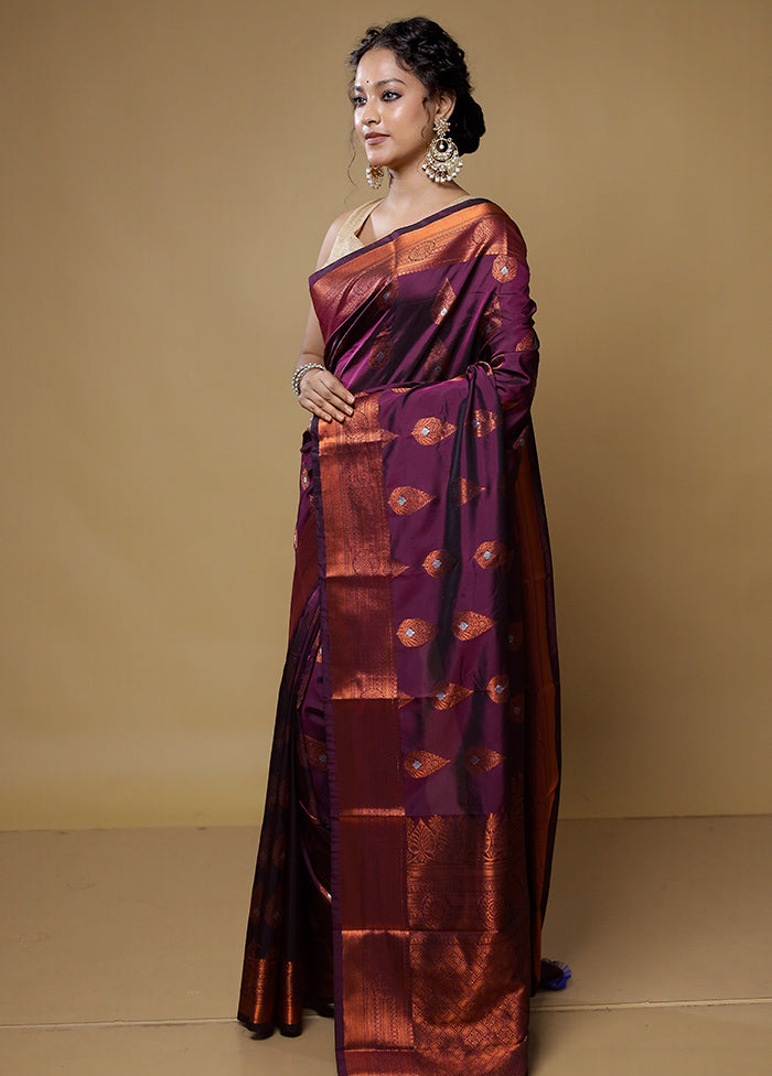 Purple Kanjivaram Silk Saree With Blouse Piece