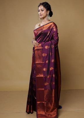 Purple Kanjivaram Silk Saree With Blouse Piece