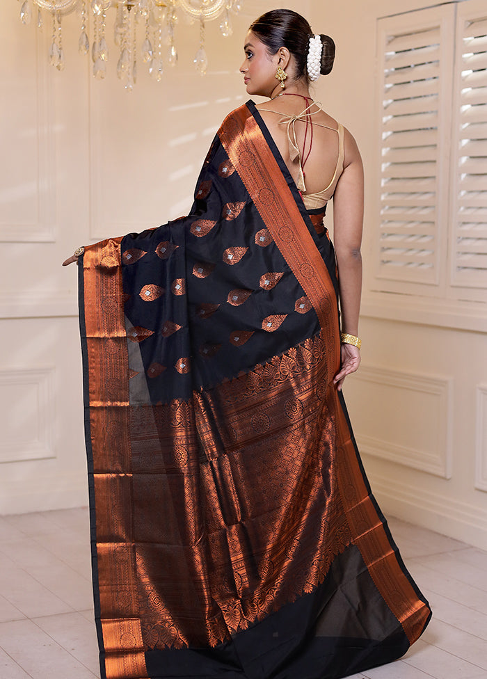 Black Kanjivaram Silk Saree With Blouse Piece