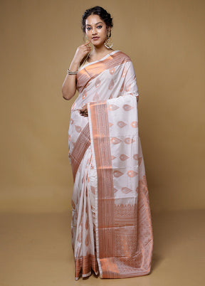 White Kanjivaram Silk Saree With Blouse Piece