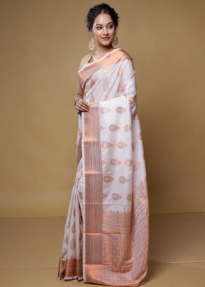 White Kanjivaram Silk Saree With Blouse Piece