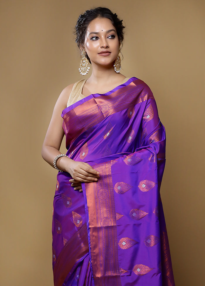 Purple Kanjivaram Silk Saree With Blouse Piece