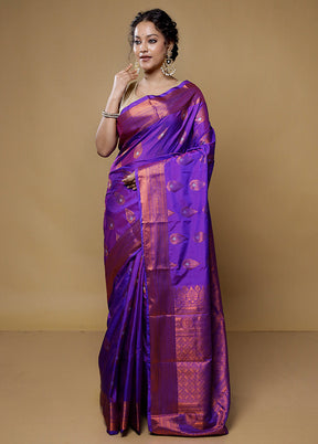 Purple Kanjivaram Silk Saree With Blouse Piece