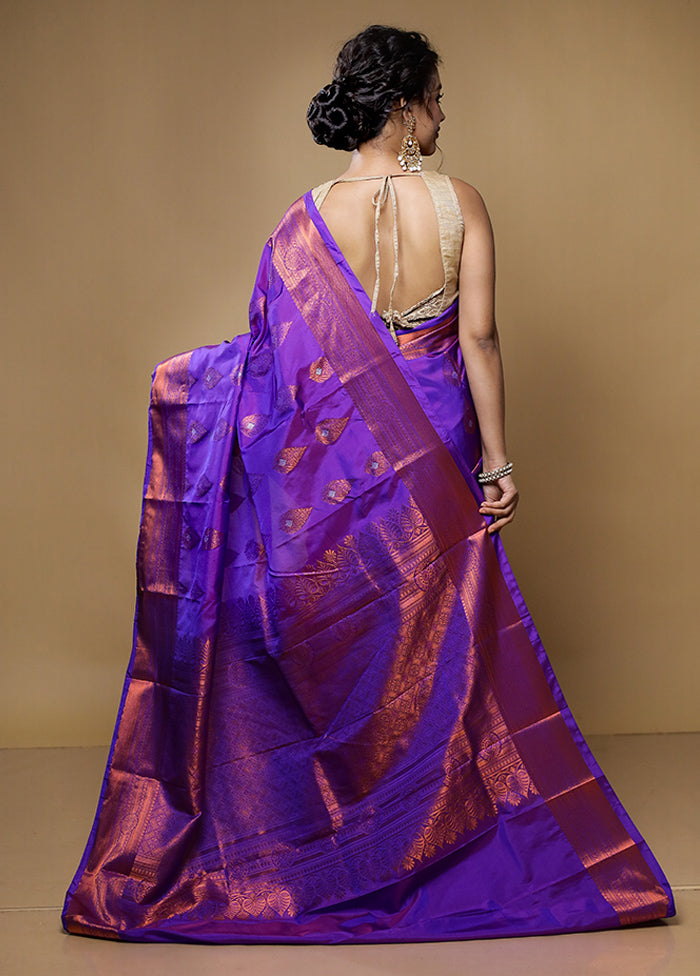 Purple Kanjivaram Silk Saree With Blouse Piece