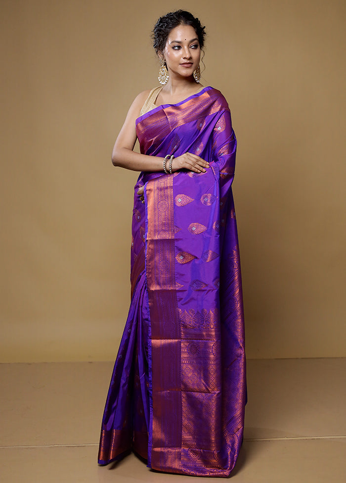 Purple Kanjivaram Silk Saree With Blouse Piece