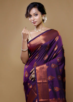 Purple Kanjivaram Silk Saree With Blouse Piece