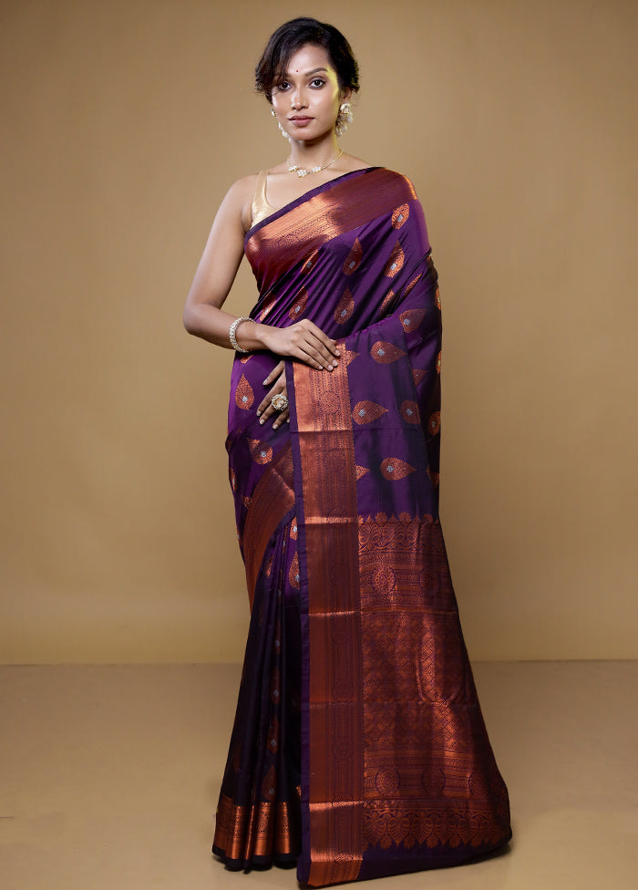 Purple Kanjivaram Silk Saree With Blouse Piece