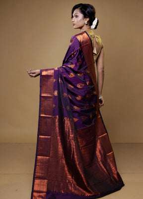 Purple Kanjivaram Silk Saree With Blouse Piece