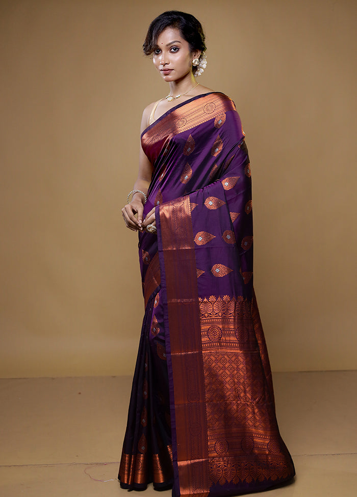 Purple Kanjivaram Silk Saree With Blouse Piece