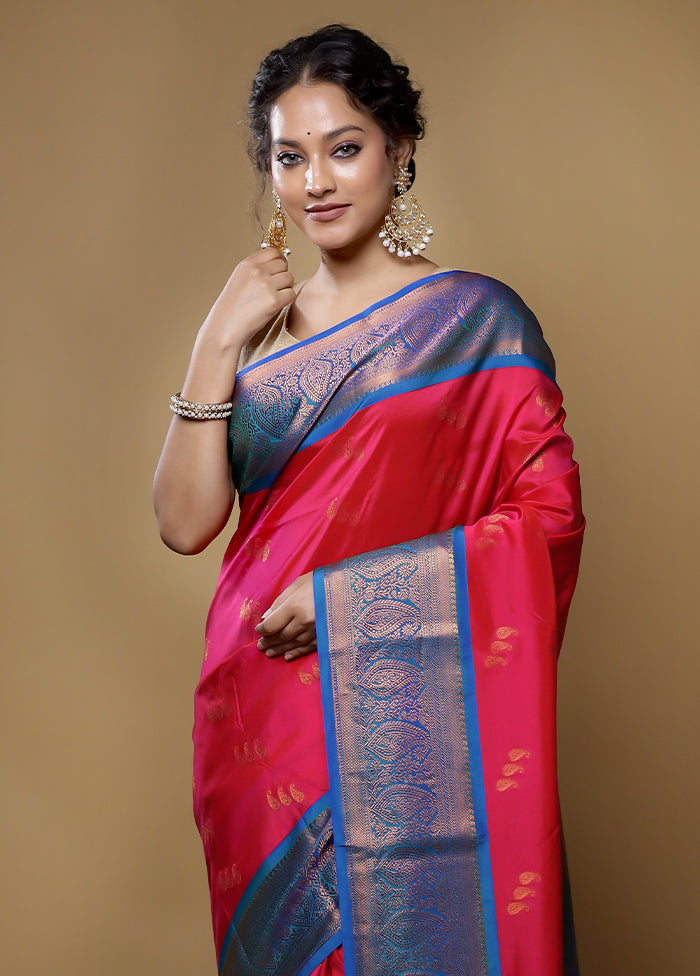 Pink Kanjivaram Silk Saree With Blouse Piece