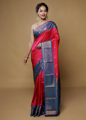 Pink Kanjivaram Silk Saree With Blouse Piece