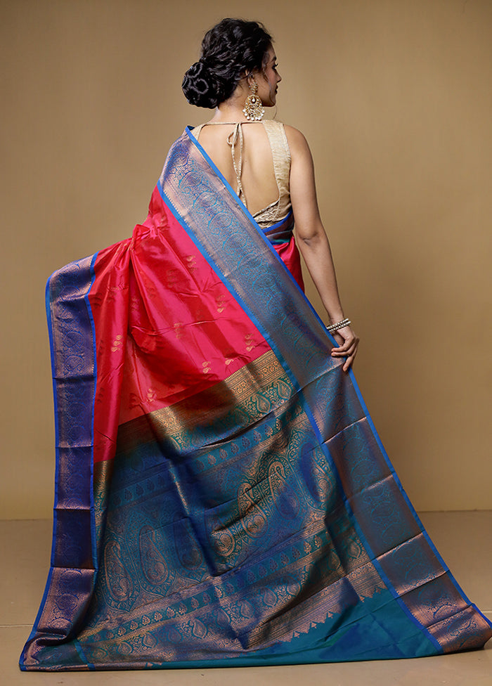 Pink Kanjivaram Silk Saree With Blouse Piece