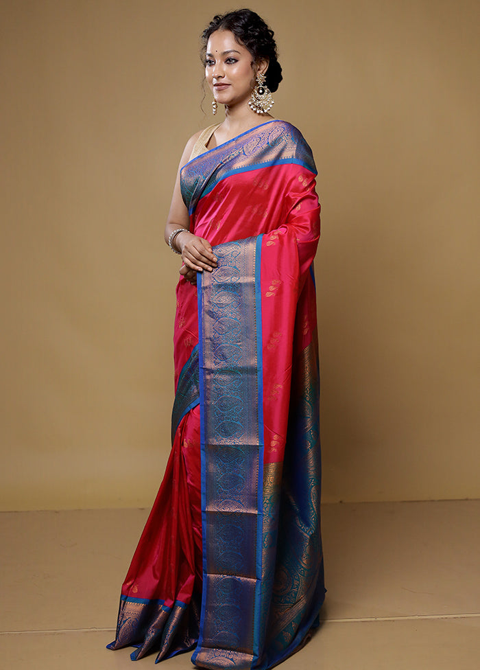 Pink Kanjivaram Silk Saree With Blouse Piece