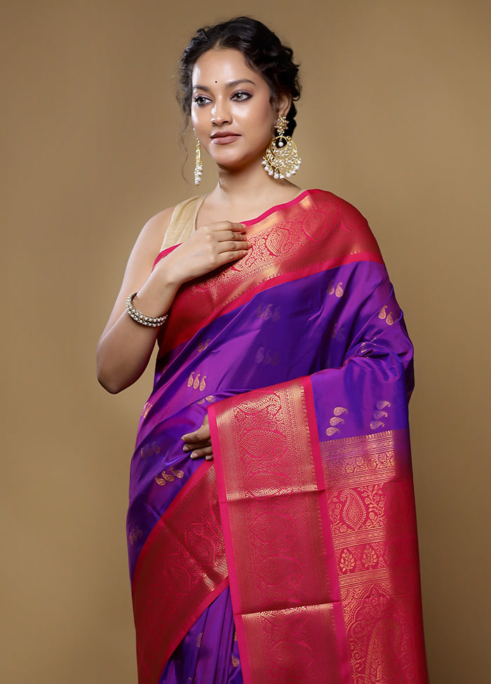 Purple Kanjivaram Silk Saree With Blouse Piece