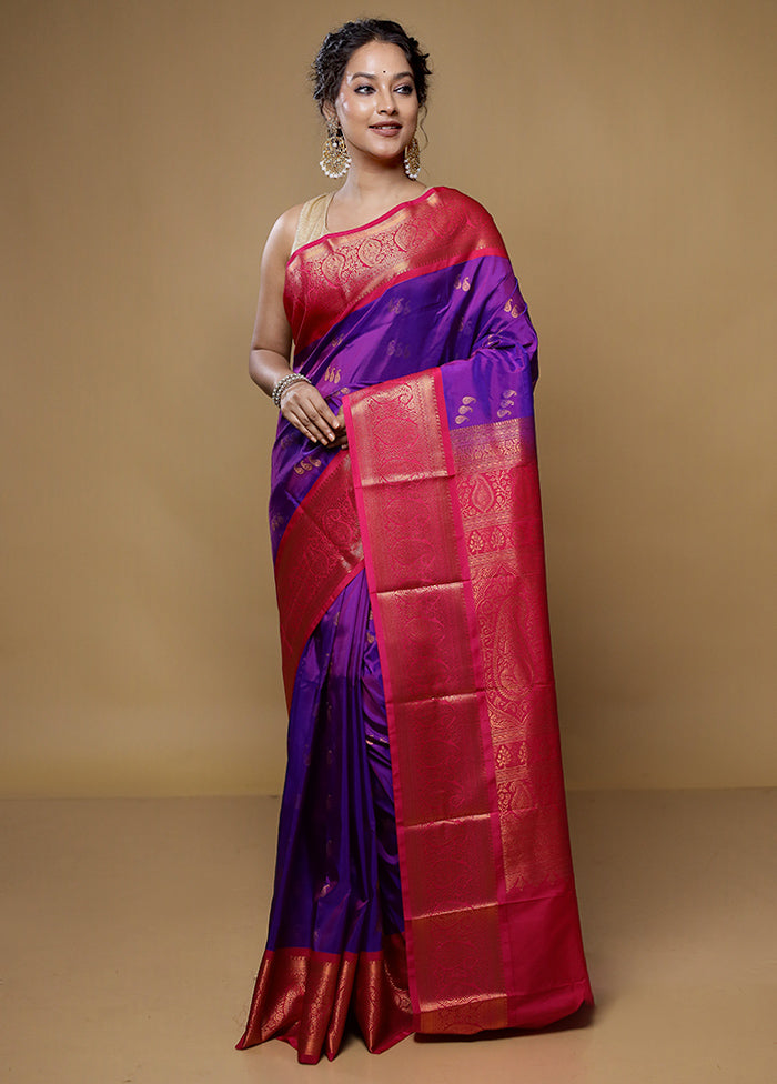 Purple Kanjivaram Silk Saree With Blouse Piece