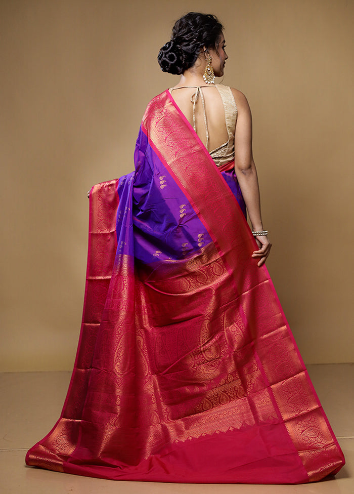 Purple Kanjivaram Silk Saree With Blouse Piece