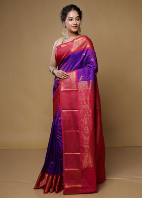 Purple Kanjivaram Silk Saree With Blouse Piece