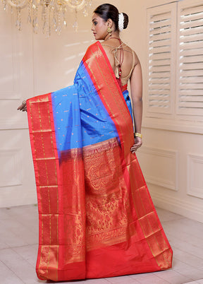 Blue Kanjivaram Silk Saree With Blouse Piece