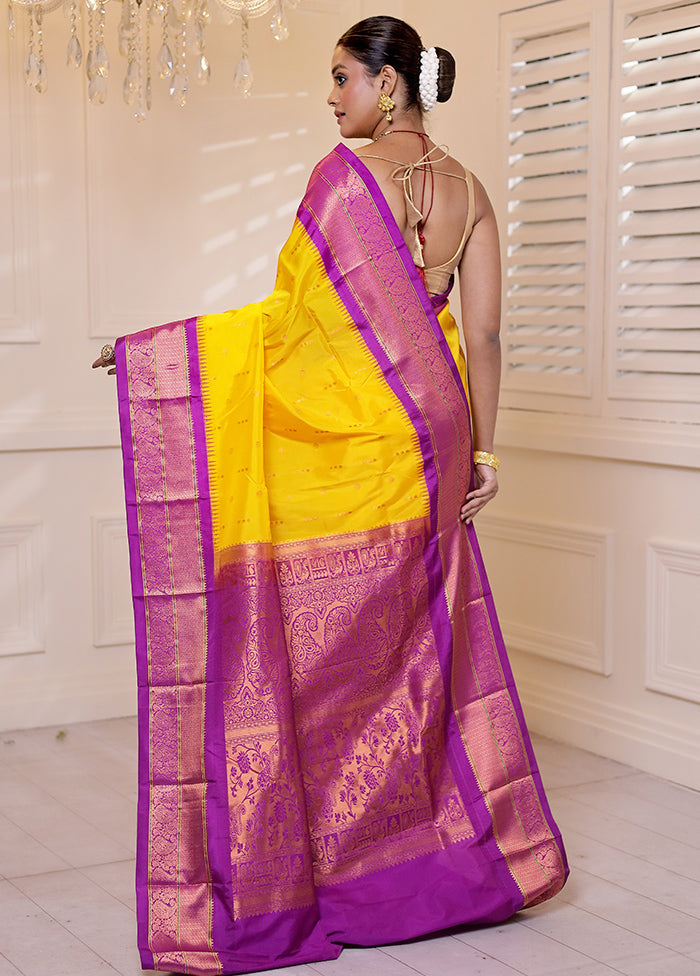 Yellow Kanjivaram Silk Saree With Blouse Piece