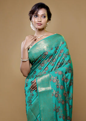 Green Dupion Silk Saree With Blouse Piece