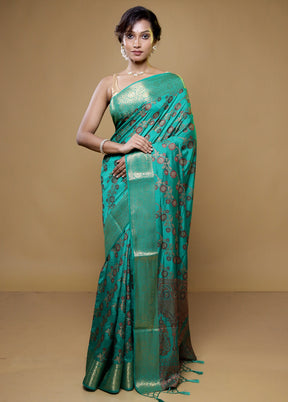 Green Dupion Silk Saree With Blouse Piece