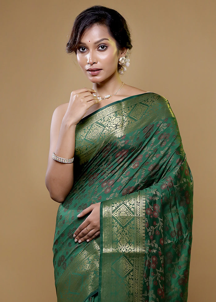 Green Dupion Silk Saree With Blouse Piece