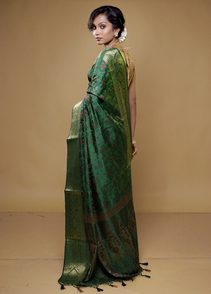 Green Dupion Silk Saree With Blouse Piece