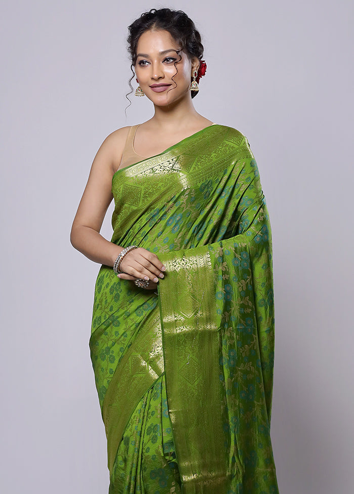 Green Dupion Silk Saree With Blouse Piece