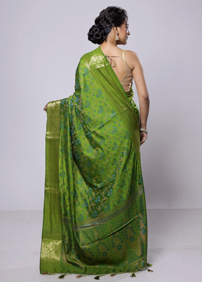 Green Dupion Silk Saree With Blouse Piece