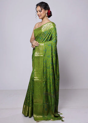 Green Dupion Silk Saree With Blouse Piece