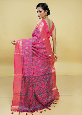 Pink Dupion Silk Saree With Blouse Piece