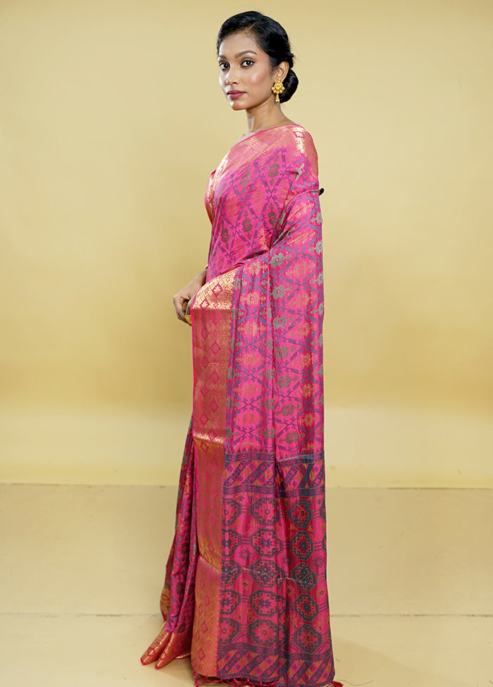 Pink Dupion Silk Saree With Blouse Piece