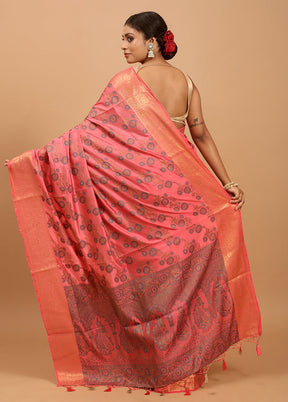 Pink Dupion Silk Saree With Blouse Piece