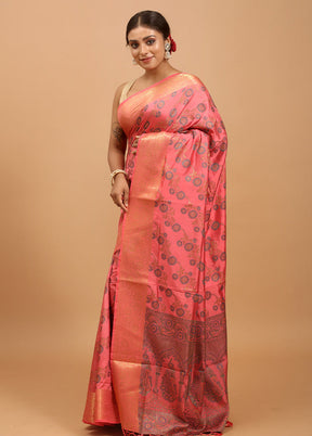 Pink Dupion Silk Saree With Blouse Piece