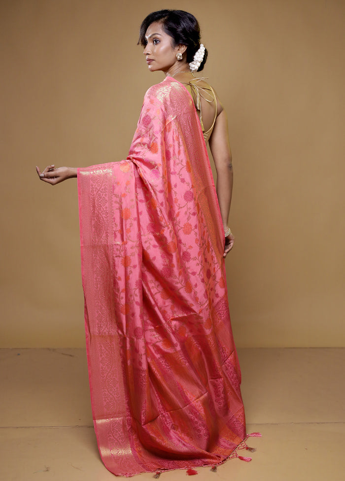 Pink Dupion Silk Saree With Blouse Piece