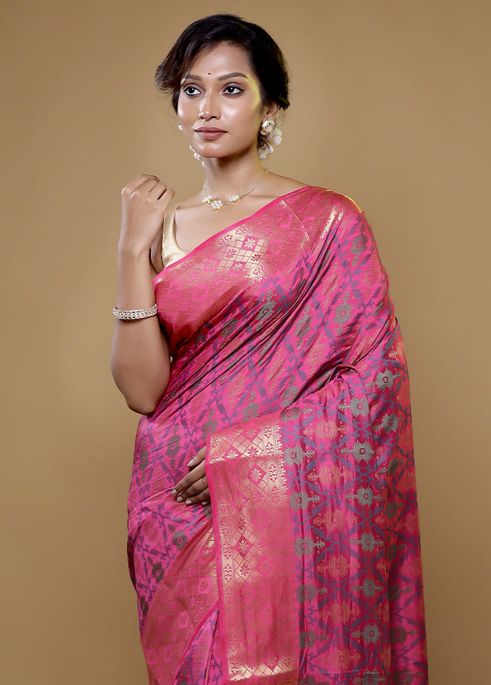 Pink Dupion Silk Saree With Blouse Piece