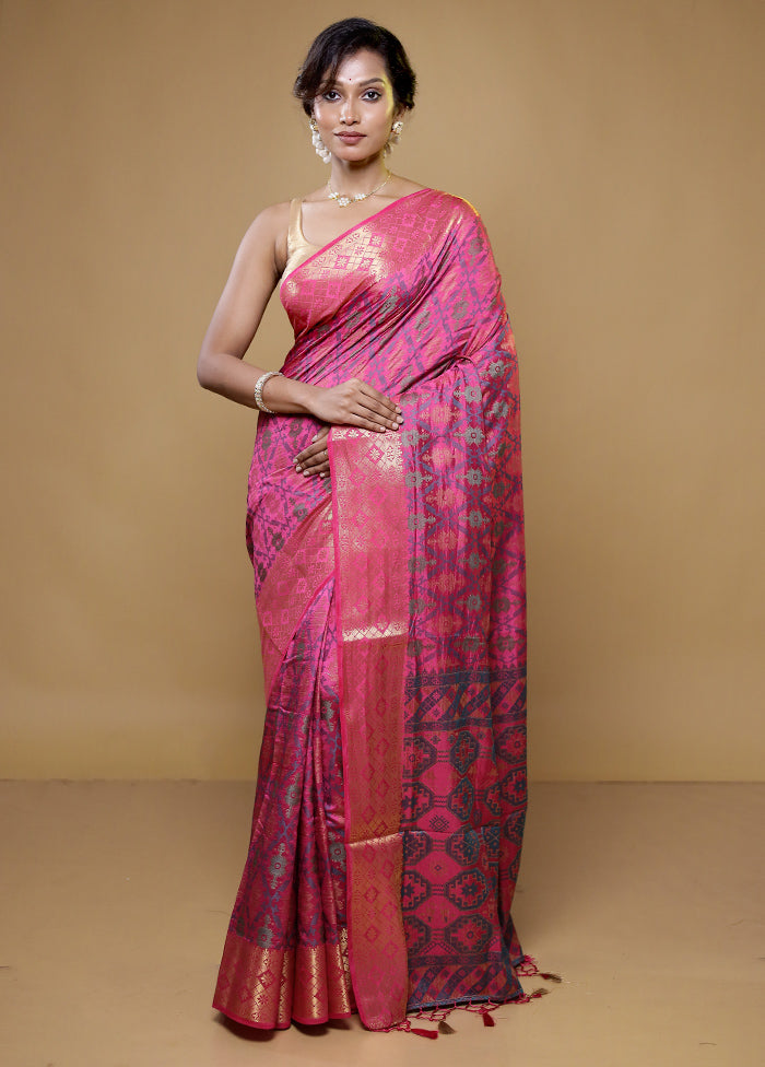 Pink Dupion Silk Saree With Blouse Piece