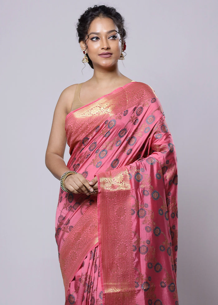 Pink Dupion Silk Saree With Blouse Piece