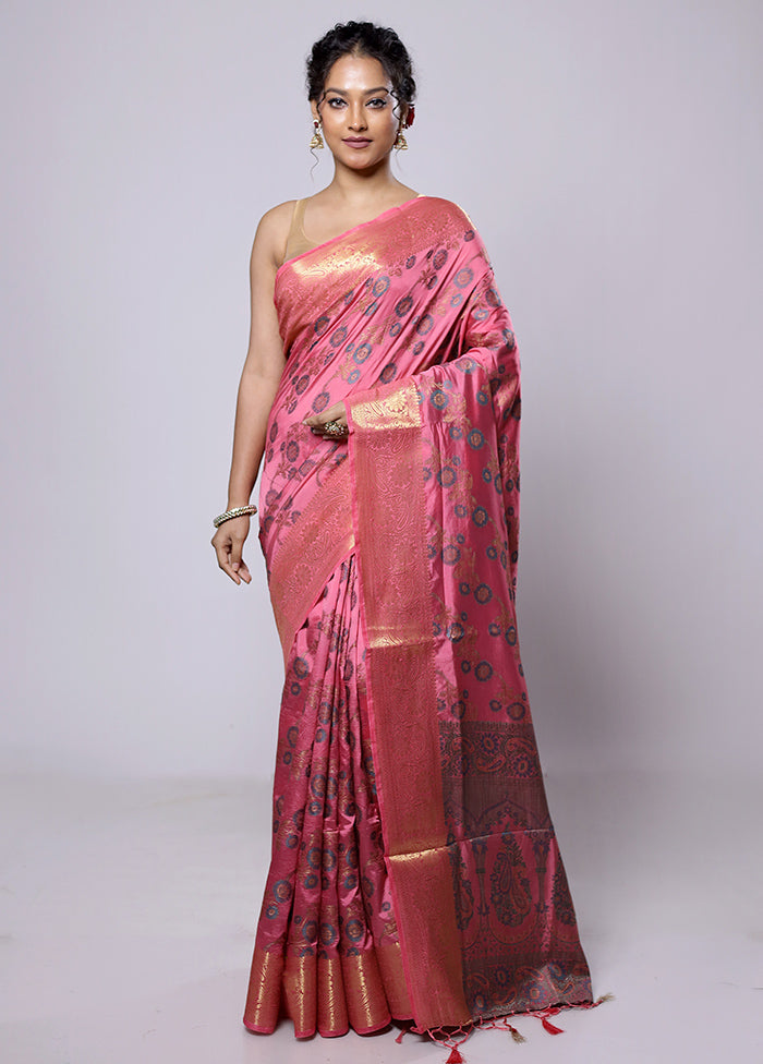 Pink Dupion Silk Saree With Blouse Piece