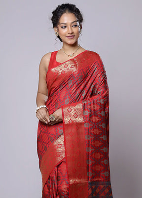 Red Dupion Silk Saree With Blouse Piece