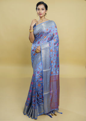 Grey Dupion Silk Saree With Blouse Piece