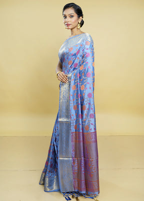 Grey Dupion Silk Saree With Blouse Piece