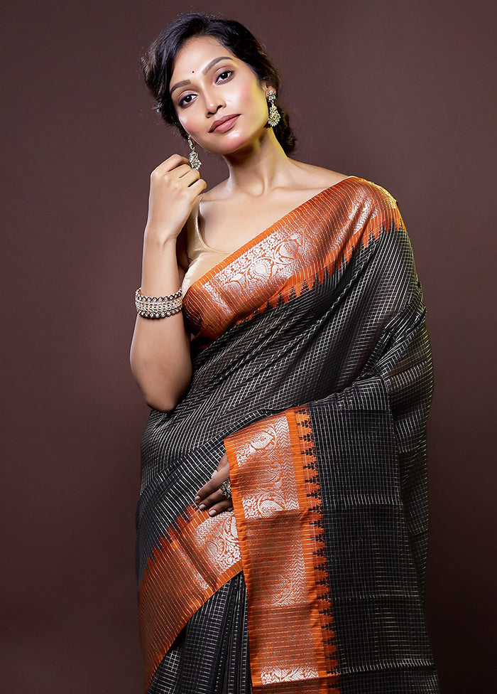 Black Cotton Saree With Blouse Piece