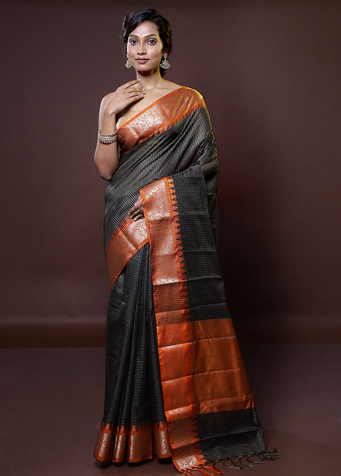 Black Cotton Saree With Blouse Piece