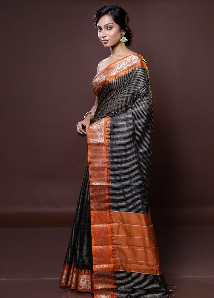 Black Cotton Saree With Blouse Piece