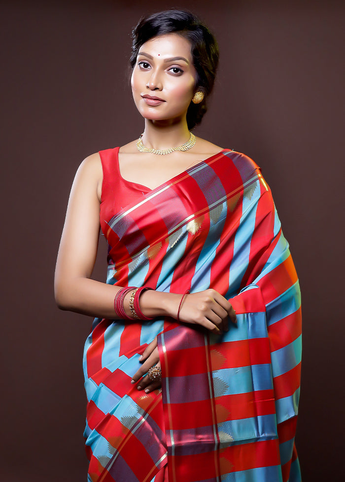 Multicolor Kanjivaram Silk Saree With Blouse Piece