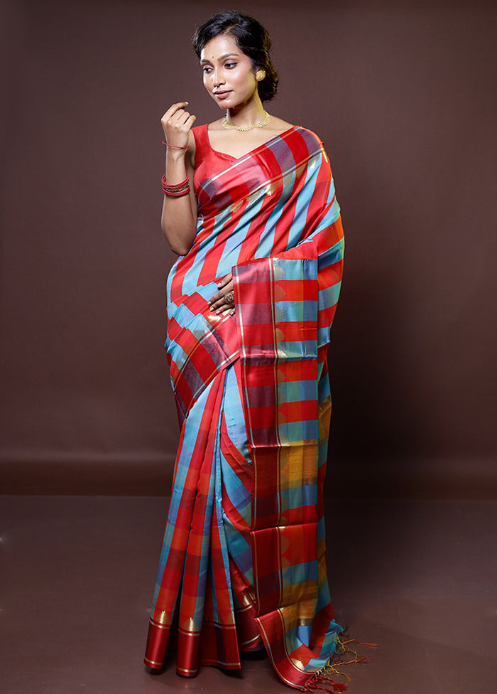 Multicolor Kanjivaram Silk Saree With Blouse Piece